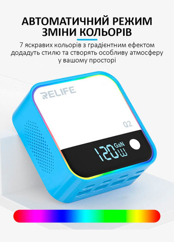 Швидкий зарядний пристрій Q2 GaN / 4xUSB QC / 4xType-C PD / RGB підсвітка / 120W Max / Silver Relife (324610292)