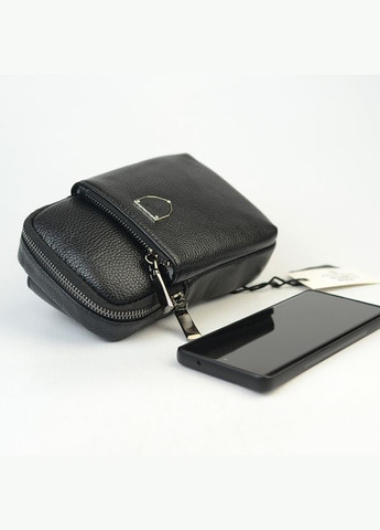 Черная кожаная мужская маленькая нагрудная сумка слинг через плечо для телефона No Brand (305822004)