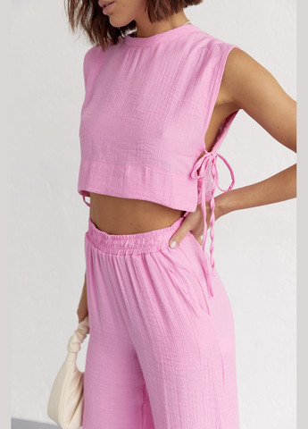 Літній жіночий костюм із брюками та топом із зав'язками - зелений колір M (sku_9472) No Brand (327820286)