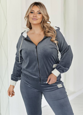 Изысканный велюровый повседневный демисезонный костюм двойка с лампасами: кофта на молнии с капюшоном + штаны Tik-Tak (360899231)