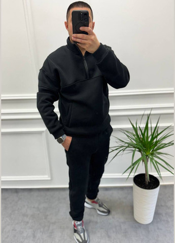 Чорний зимній костюм чоловічий теплий спортивний No Brand