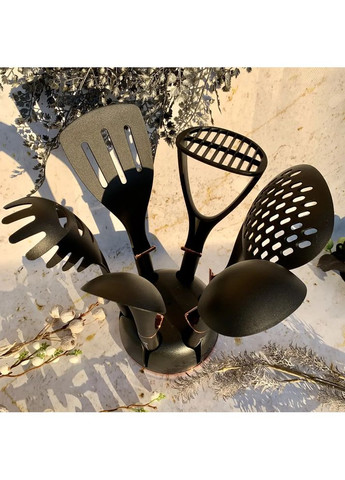 Набор кухонных принадлежностей на подставке 7 предметов EB-3607 из нейлона Black Edenberg (360654538)