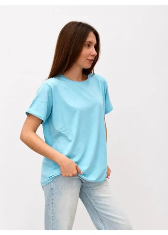Женская однотонная футболка Блакитник 48-52 (4022) Pink Daisy - (394967561)