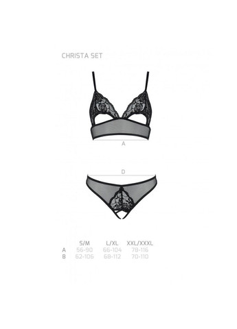 Чорний демісезонний комплект із бралету з ажурним ліфом та відкритими трусиками christa set open bra s/m black Passion