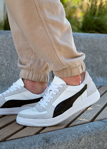 Белые демисезонные кроссовки мужские из натуральной кожи белого цвета 35546 No Brand