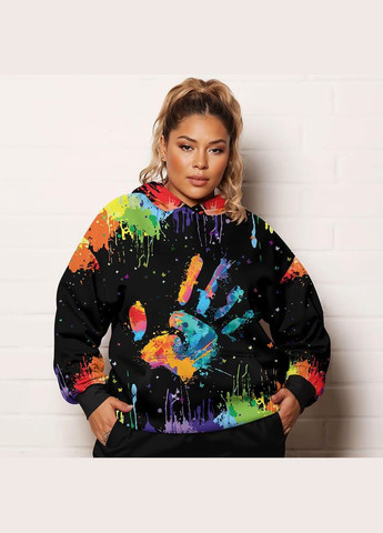 Жіноче худі батал з принтом руки Яскраво (323652239)