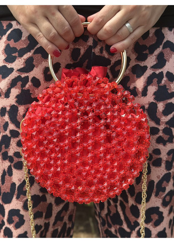 Жіноча кругла сумка з намистин ручної роботи з ланцюжком червона No Brand (362136997)