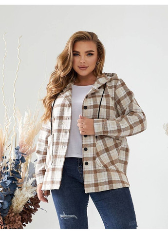 Бежевая повседневный, домашний, кэжуал рубашка в клетку No Brand с длинным рукавом