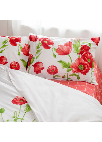 Двоспальний комплект постільної білизни з наволочками 50*70 см, 120 гр/м2 Маковий букет Білий з червоним (15090180215) ТЕП (364100080)