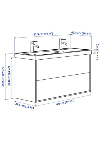 Шафа для мийки з висувними ящиками/мийкою/змішувачами ІКЕА TÄNNFORSEN / ORRSJÖN 122х49х69 см (s99514072) IKEA (294908540)
