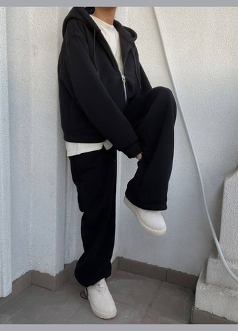 Черный спортивный костюм oversize из качественной трёхнитки на флисе с капюшоном, приятный к телу,стильный и повседневный No Brand 1585 (316302123)