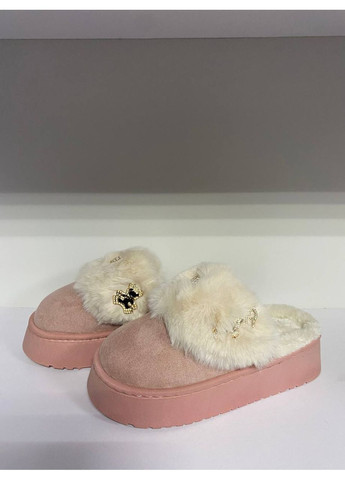 Пудровые домашние теплые тапки-тапочки No Brand