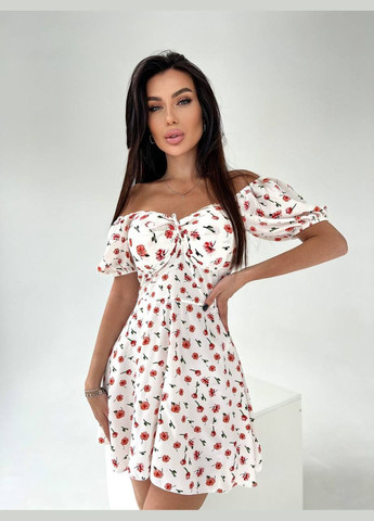 Білий повсякденний, кежуал жіноча сукня літня а-силует Style Point з квітковим принтом