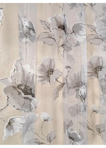 Тюль Кухня Магнолия органза серые цветы 200х130 No Brand (353830510)