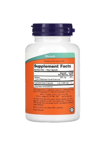 Витамины и минералы Coral Calcium 1000 mg, 100 вегакапсул Now (378023065)