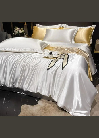 Постільна атласна білизна Полуторний 150 x 210 см Білий з простирадлом на гумці (В141402-10) No Brand (308755139)