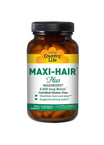 Витамины и минералы Maxi-Hair Plus, 120 капсул Country Life (323214588)