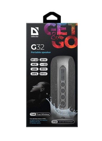 Портативна bluetooth колонка Defender G32 20Вт USB TF AUX IP65 (Чорний) No Brand (332635860)