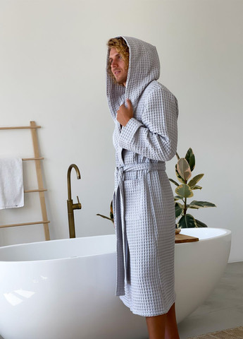 Чоловічий вафельний халат з капюшоном, розмір L Vishnya (328389356)