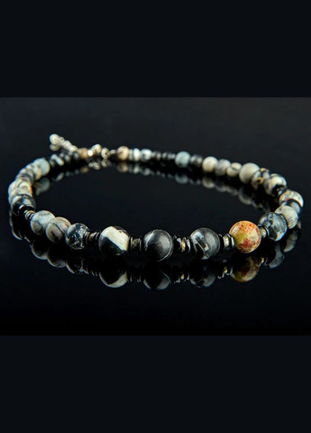 Чокер натуральна Яшма, Варісцит, Пірит, Агат чорний, фур-ра гіп-ний сплав колір сталь d-12-6мм+- L-42-47см No Brand агат, яшма латунь, натуральний камінь, медичний сплав (331145954)