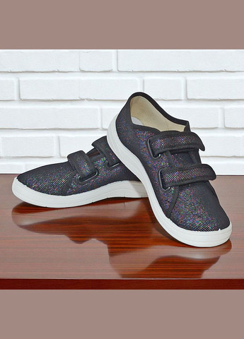 Черные ортопедические текстильные кеды для девочки на липучках валди Waldi