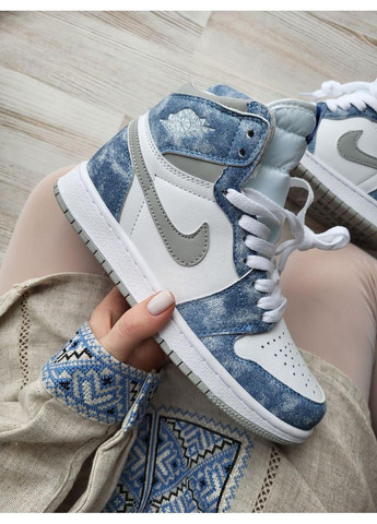 КРОССОВКИ ЖЕНСКИЕ NIKE AIR JORDAN 1 HIGH BLUE НАЙК АИР ДЖОРДАН No Brand белые демисезоны (369392504)