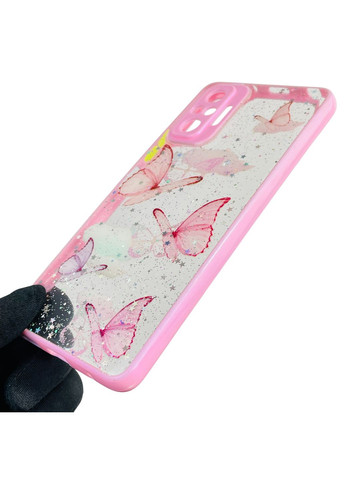 Чехол для Redmi Note 10 Pro 4G с блёстками с бабочками на сяоми редми нот 10 про 4г розовый Xiaomi (366386284)