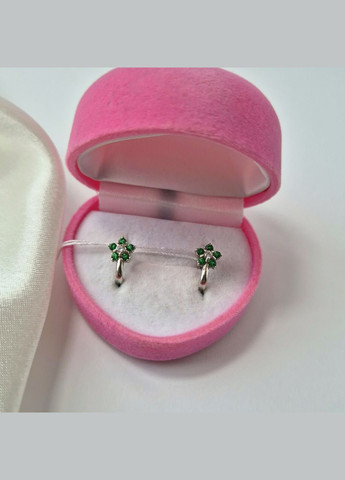 Серебряные детские серьги Цветок с Зелеными Камнями Серебро 925 пробы Родированное 82595з 1.01г No Brand (339679725)