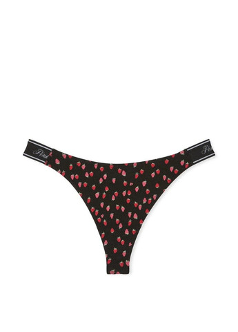 Трусики-стринги женские хлопковые PINK Logo Cotton High-Leg Thong черные Victoria's Secret (347641832)