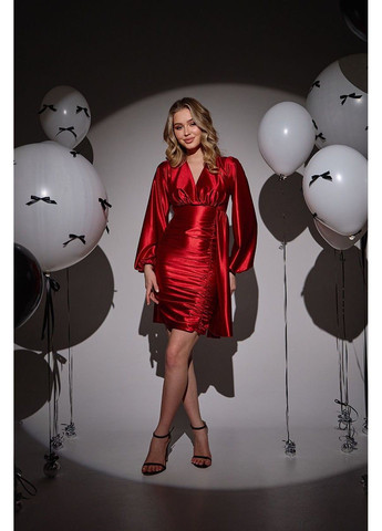 Красное коктейльное платье праздничное атлас бифлекс 25001 красное Tanita-Romario