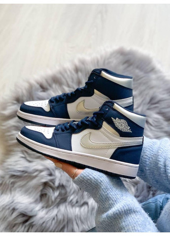 КРОСІВКИ ЖІНОЧІ NIKE AIR JORDAN 1 RETRO MID NAVY BLUE WHITE НАЙК АІР ДЖОРДАН No Brand бежеві демісезони (367171148)