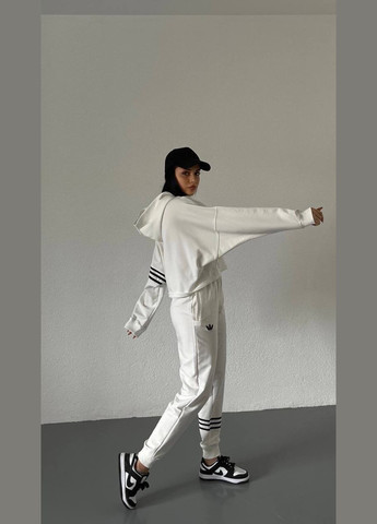 Шикарний білий спортивний костюм двійка "adidas" з двонитки люкс якості, прогулянковий костюм 2-ка (кофта+штани) No Brand 068 (282970329)