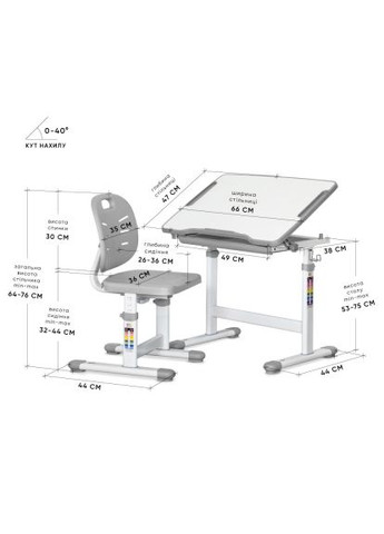 Парта со стулом (Evo-06 Plus G) Evo-Kids Evo-06 Plus Grey (370021228)