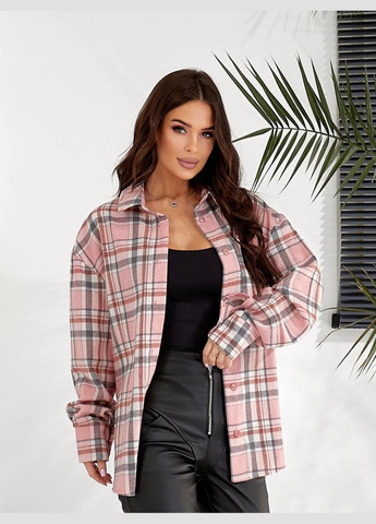 Пудровая повседневный рубашка в клетку MonCher с длинным рукавом