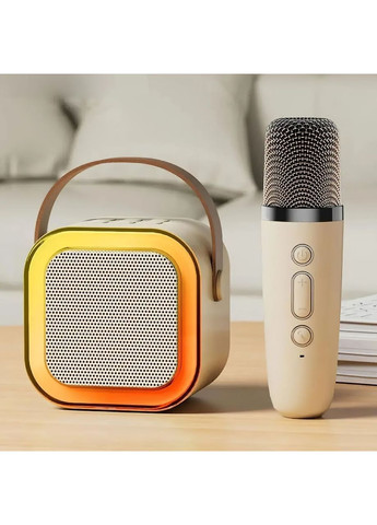 Колонка-караоке Bluetooth портативная беспроводная 2в1 + 2 микрофона RGB-подсветка Бежевая (R4107) No Brand (361029131)