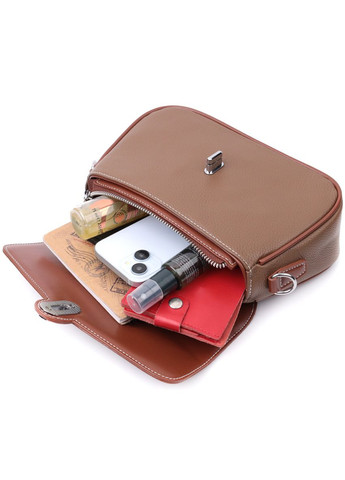 Сумка женская через плечо с фактурным клапаном кожаная 22621 Коричневая Vintage (302008810)