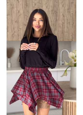 Бордовая повседневная в клетку юбка шотландка с имитацией завязанной рубашки. DK/DL Мода без кордонів клешированная