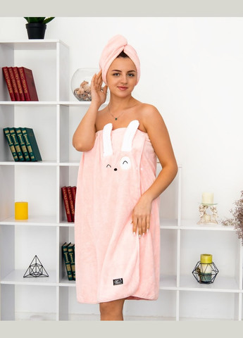 Жіночий набір для сауни 2в1 рушник + чалма мікрофібра пухнаста розмір 140х80 см колір Рожевий Koloco Kat (328262782)