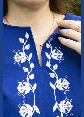 Синя вишиванка жіноча пташки на квітах льон синя Україна льон (314809331)