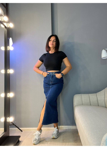 Спідниця жіноча 3805 джинсова розріз з попереду довга стрейчева Zeo Basic (304548500)