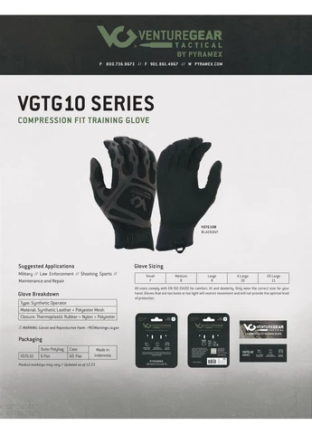Тактичні рукавиці VGTG10 Compression Fit, чорні, розмір XL (10) Venture Gear (382480036)