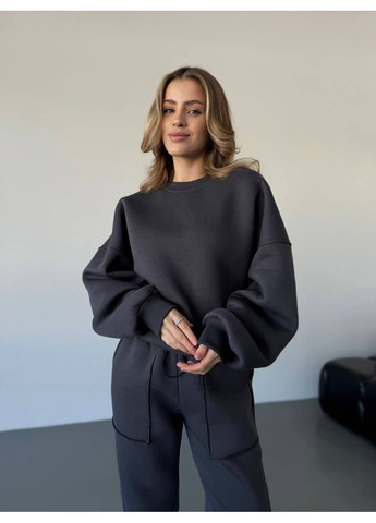 Теплий жiночий костюм графiтового кольору 35626 Fashion (366074765)