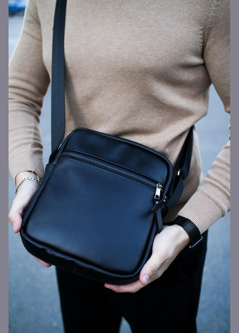 Сумка-мессенджер из натуральной гладкой кожи, сумка через плечо мужская (Черная) SKILL (324030627)