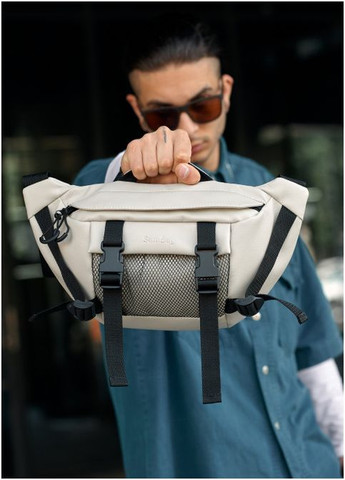 Велика чоловіча поясна сумка бананка з екошкіри Світло-сіра (863038721) Sambag (361244827)