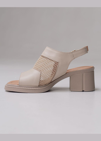 Бежевые босоножки на каблуке с сеткой бежевые кожа Krula с ремешком
