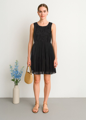 Чорна вечірня, повсякденний, святковий міні сукня з плісованою спідницею кльош, бебі долл, з спідницею-сонце, з пишною спідницею, плісована Vila однотонна