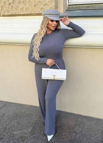 Трикотажний костюм жіночий в рубчик (лонгслів + штани) No Brand (360558400)