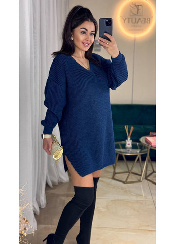 Синее повседневный, кэжуал женское платье-туника оверсайз оверсайз No Brand однотонное