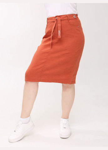 Спідниця жіноча помаранчева лляна літня міді Estensivo (297373559)