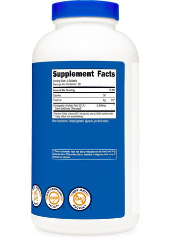 Жироспалювач CLA, 240 Softgels (800 mg per Softgel) Nutricost (370169305)